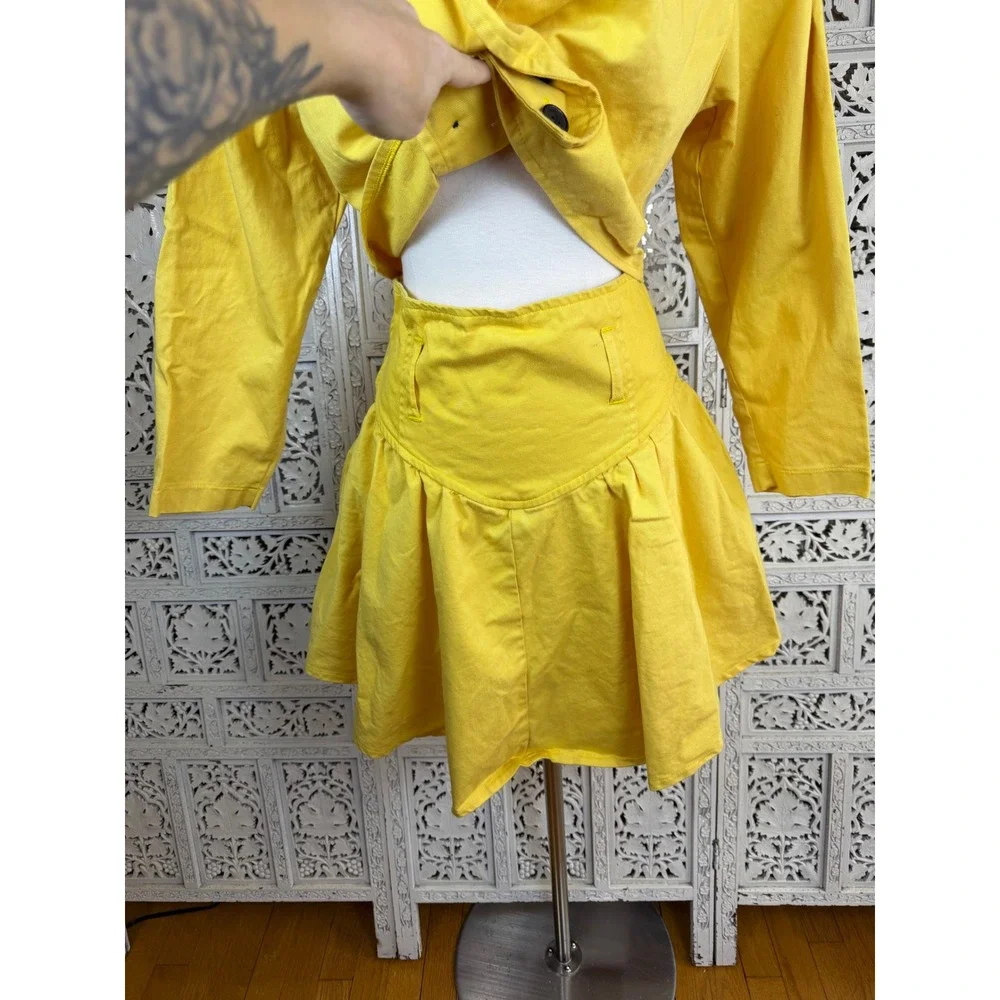 Vtg Yellow Denim Blazer & Skirt Set Sz S/M Retro 80's Preppy Twee‎ Indie